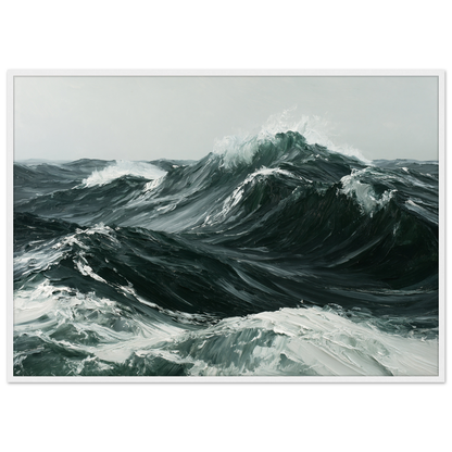 Heavy Atlantic swell in thick oil paint, print in a white frame