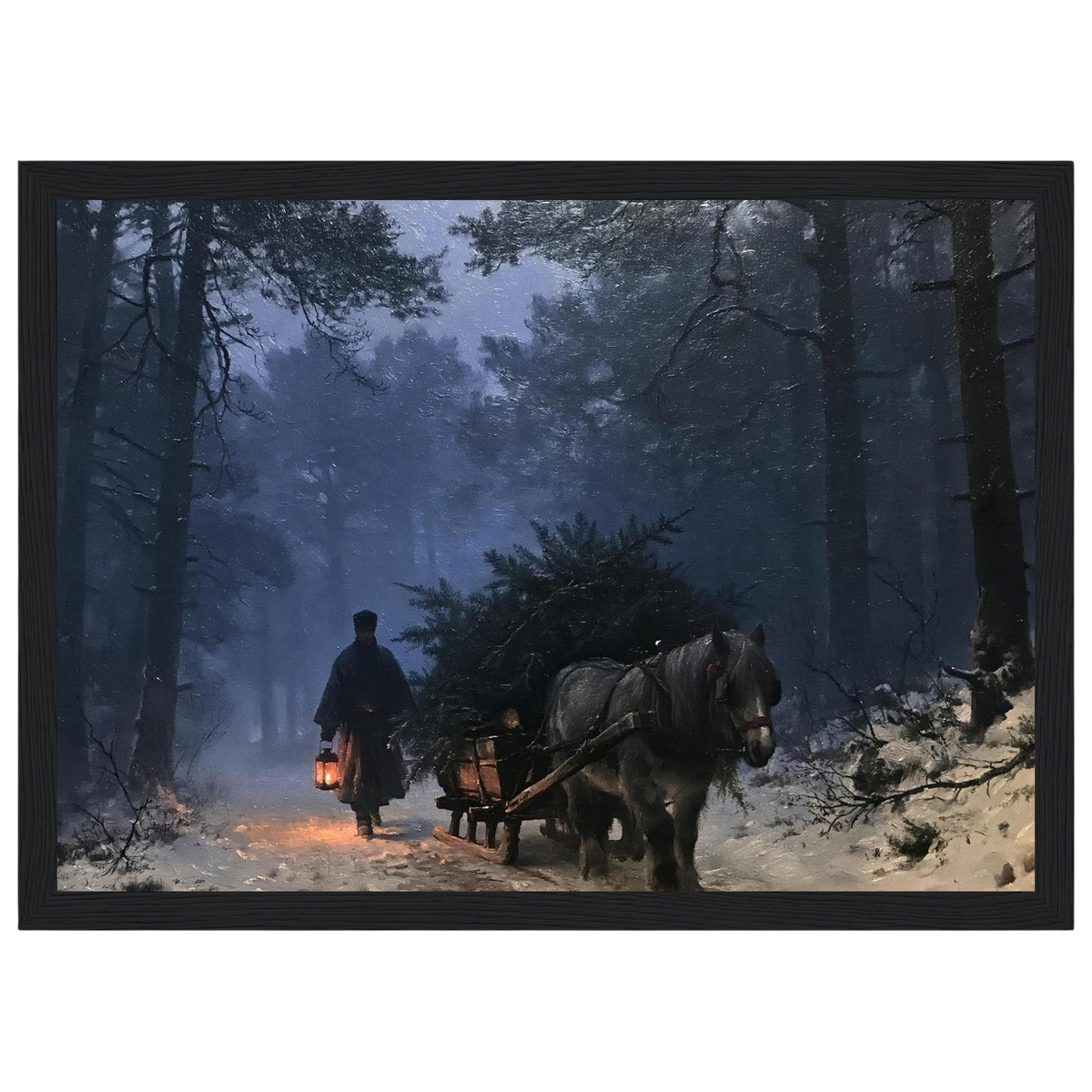 The Spruce Sledge, print in a black frame