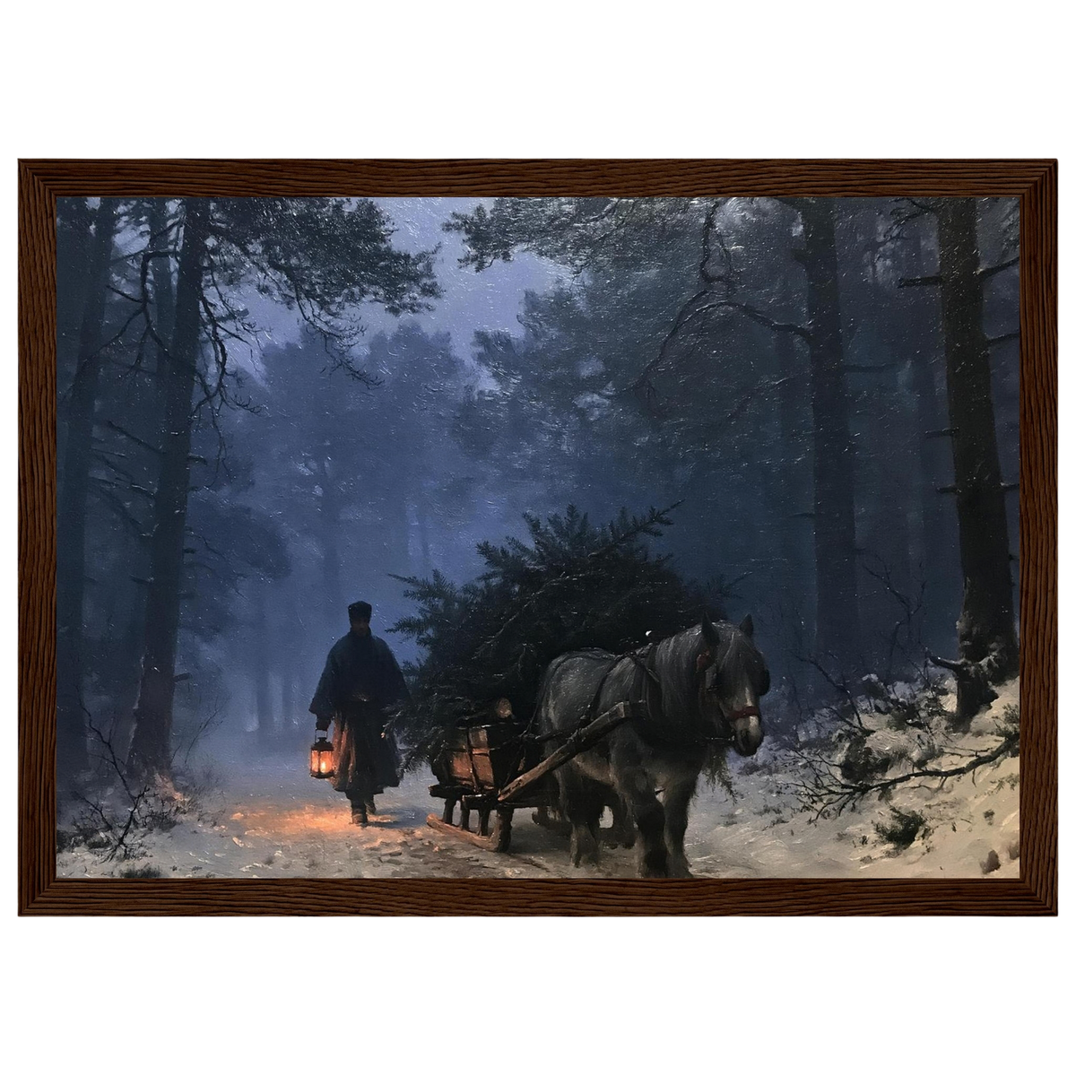 The Spruce Sledge, print in a dark wood frame