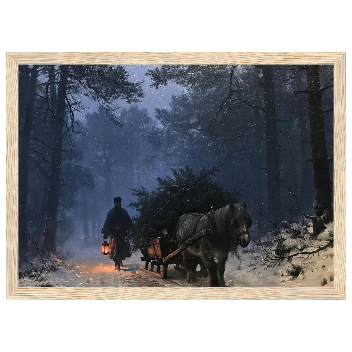 The Spruce Sledge, print in a natural wood frame