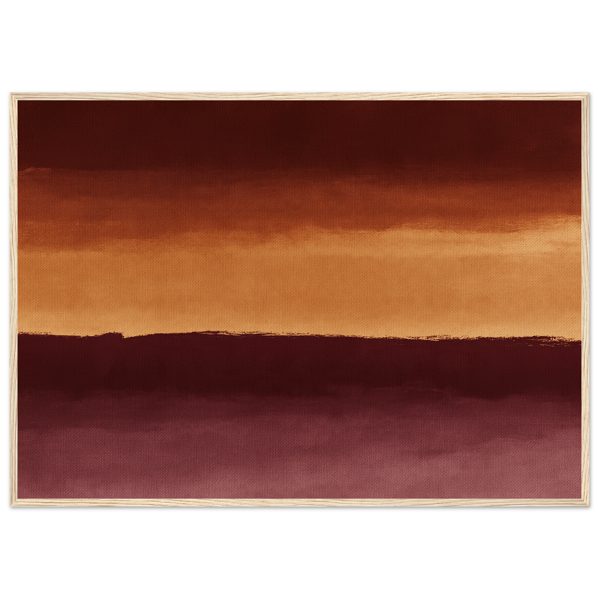 Three bands in rust and ochre, print in a natural wood frame