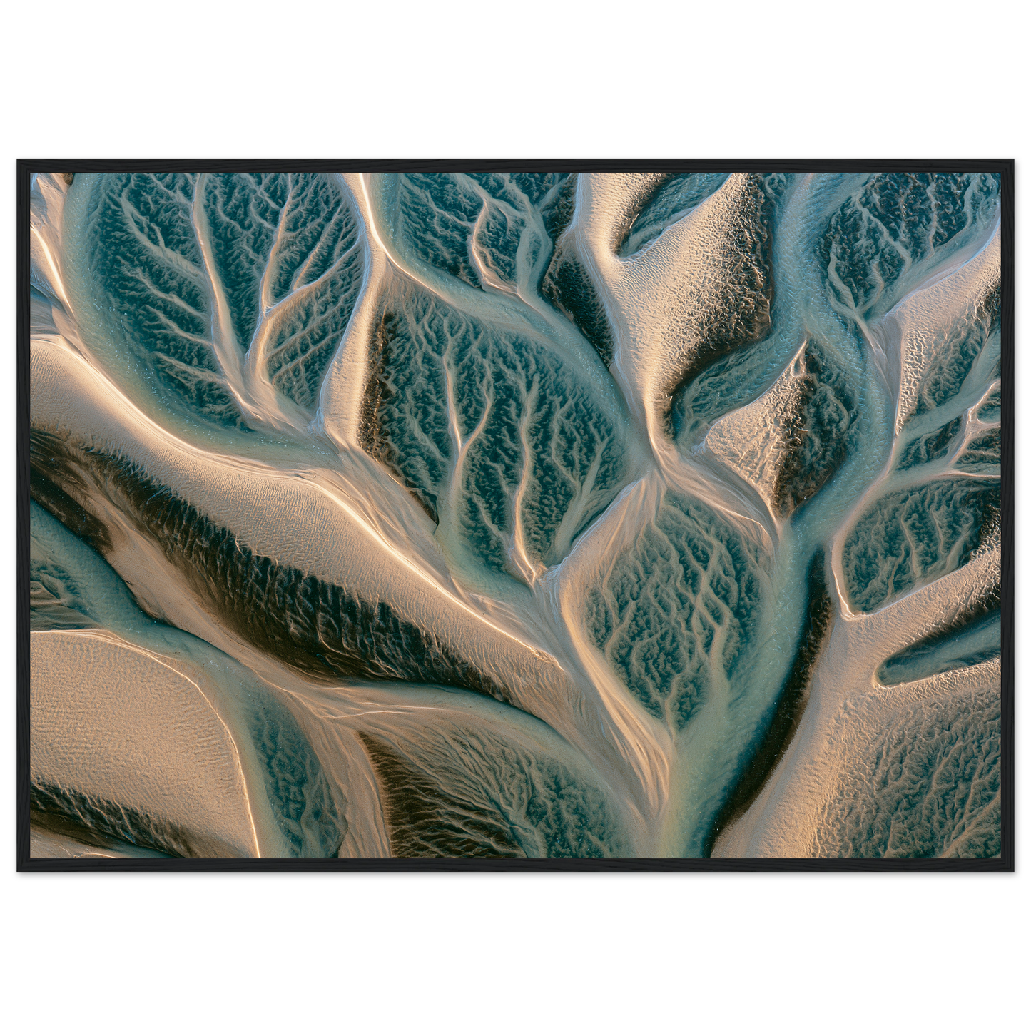 Tidal channels from above, print in a black frame
