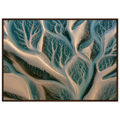 Tidal channels from above, print in a dark wood frame