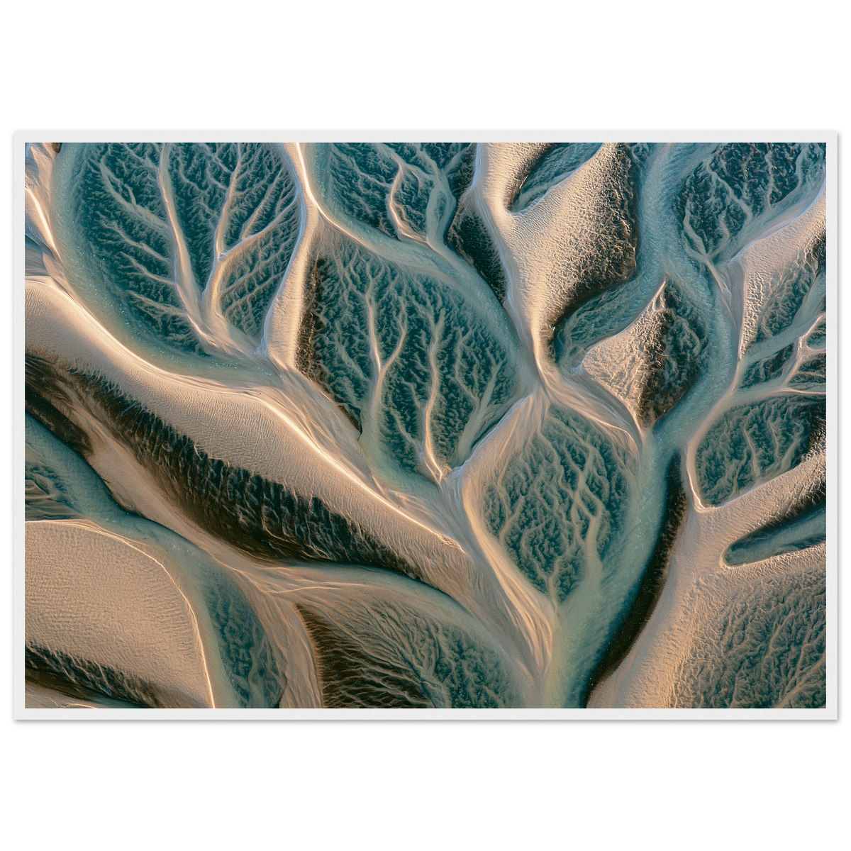 Tidal channels from above, print in a white frame