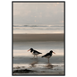 Two oystercatchers at low water coastal print in a black frame
