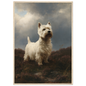 Westie on wet heather, print in a natural wood frame