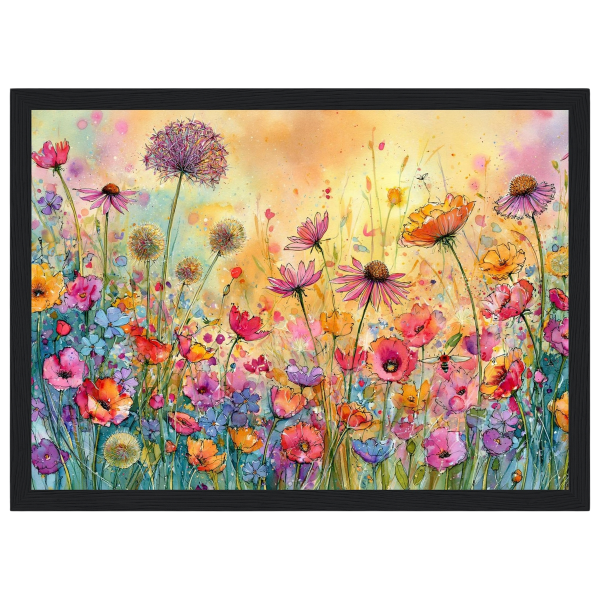 Wildflower meadow, print in a black frame