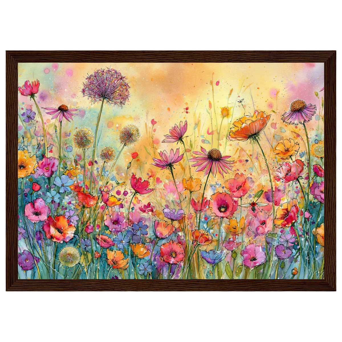 Wildflower meadow, print in a dark wood frame