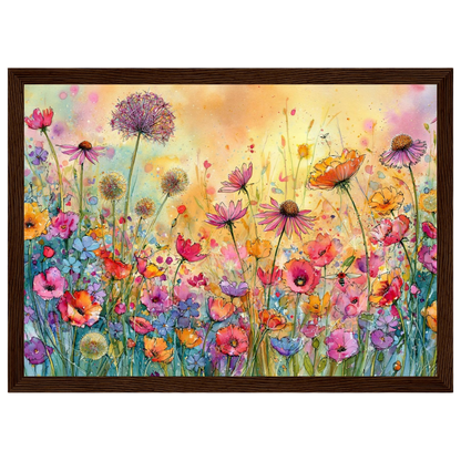 Wildflower meadow, print in a dark wood frame