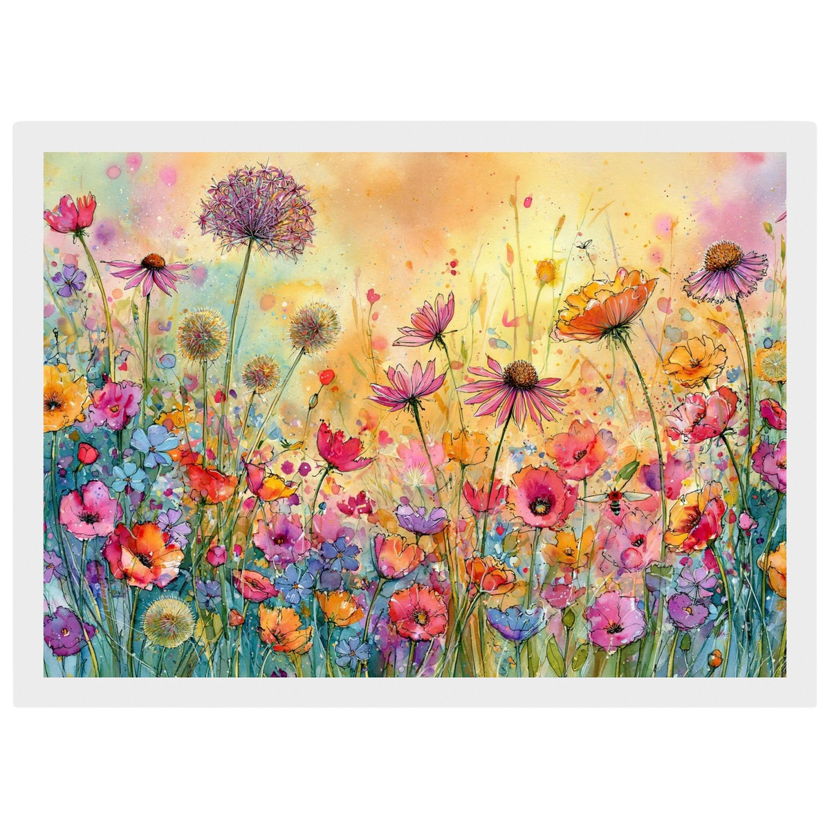 Wildflower meadow, print in a white frame