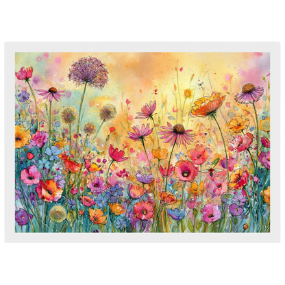 Wildflower meadow, print in a white frame