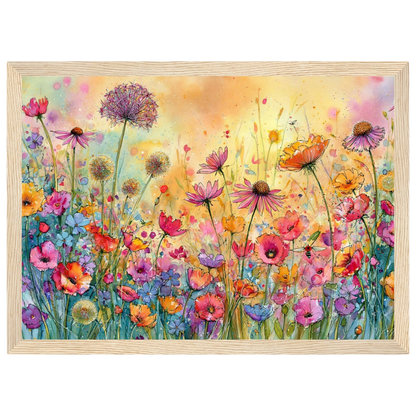 Wildflower meadow, print in a natural wood frame