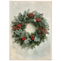 Winter wreath of spruce, pine and red berries, print in a natural wood frame