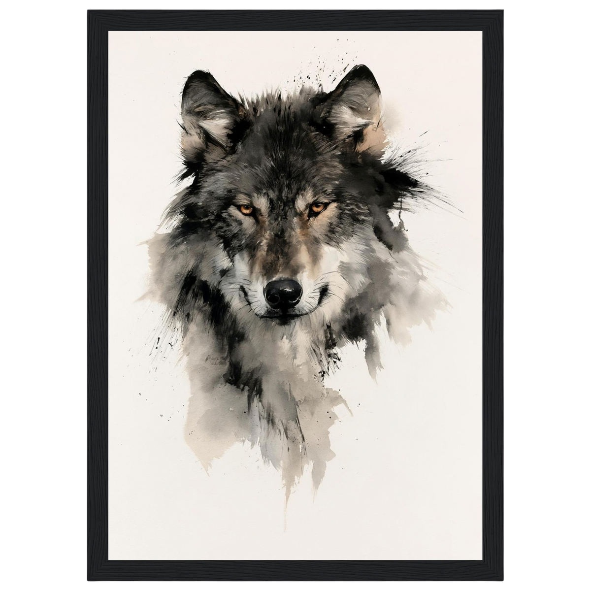 Wolf in ink, print in a black frame