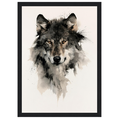 Wolf in ink, print in a black frame