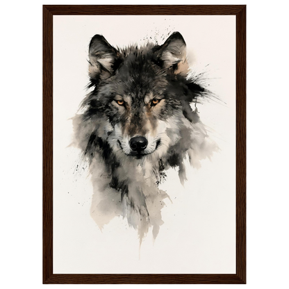 Wolf in ink, print in a dark wood frame