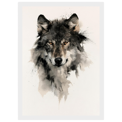 Wolf in ink, print in a white frame