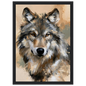 Wolf in ochre, print in a black frame
