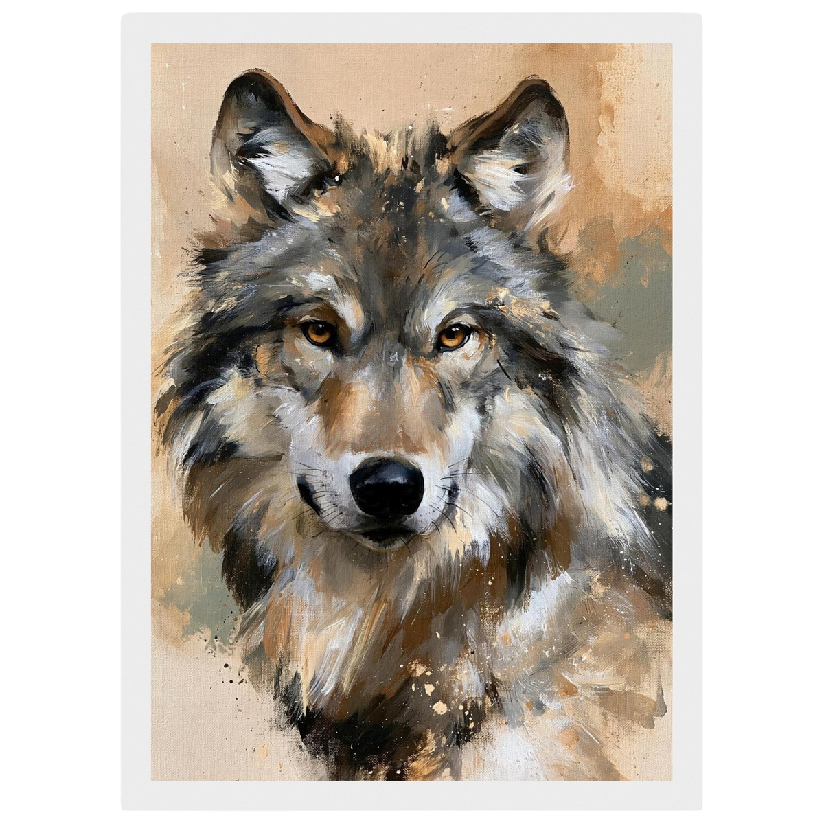 Wolf in ochre, print in a white frame