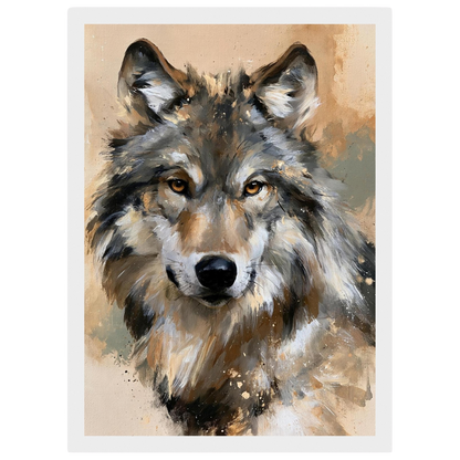 Wolf in ochre, print in a white frame