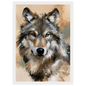Wolf in ochre, print in a white frame