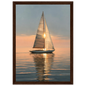 Yacht at sunset, print in a dark wood frame